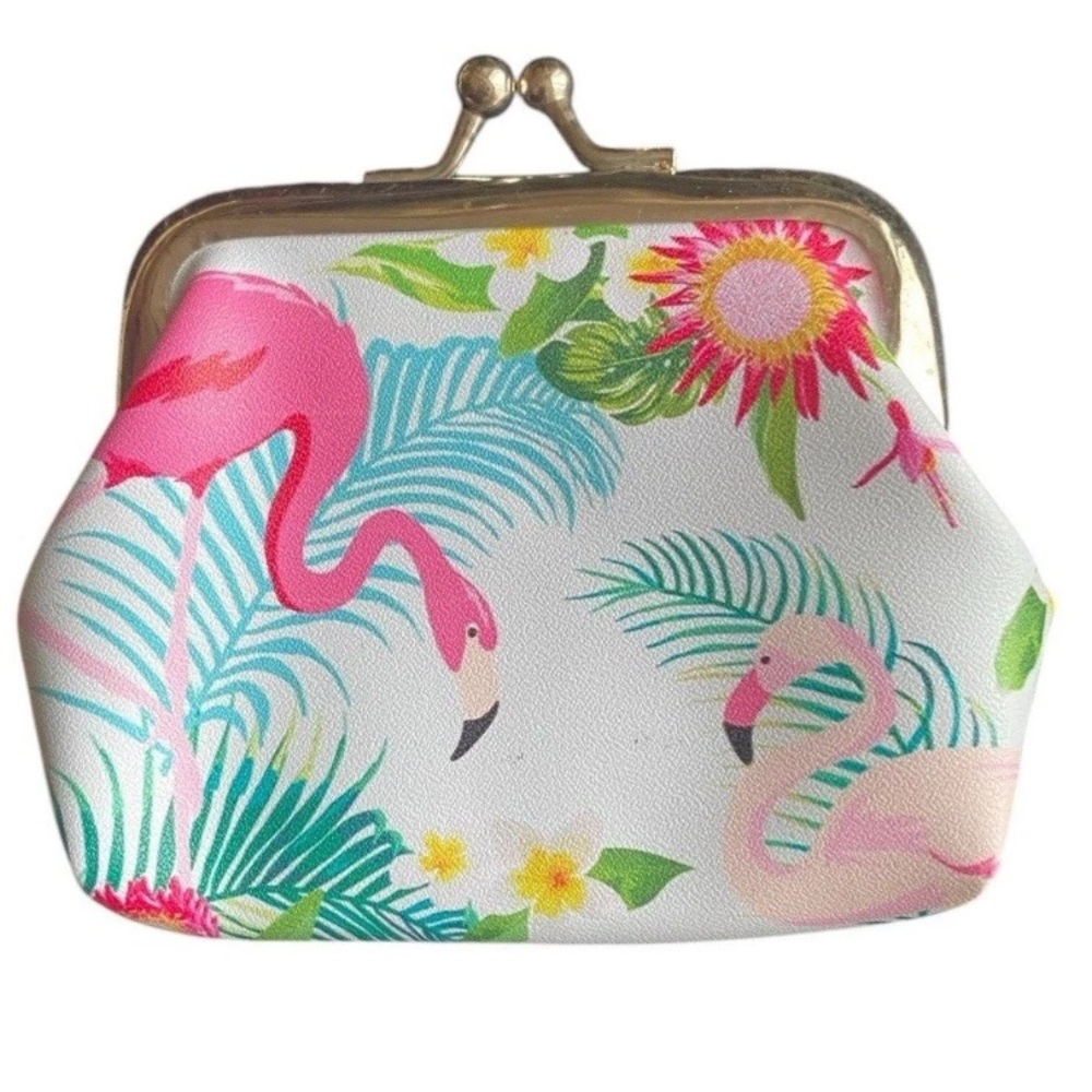 Tropical Flamingo Cosmetic Clutch with snap closure. 3.25 X 3.25 inches